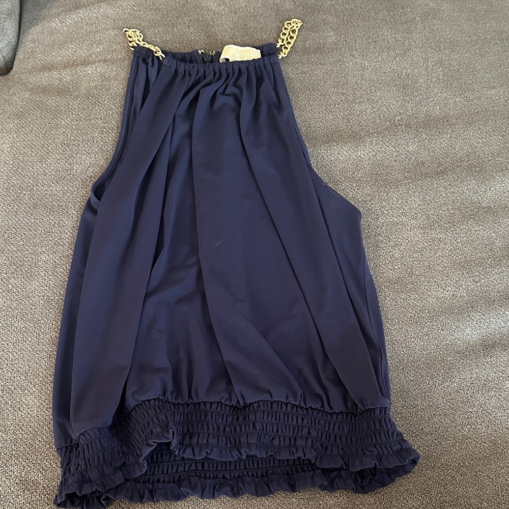 MICHAEL Michael Kors Navy Top with Gold Chain Detail